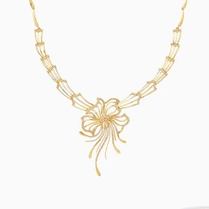 Tiesh Exotic 22 Kt Gold and Diamond Floral Necklace for High Evenings